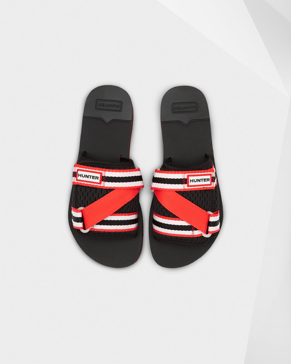 Chinelos Hunter Feminina Pretas/Branco/Vermelhas - Original Flatform Beach - 54SXPBQJY